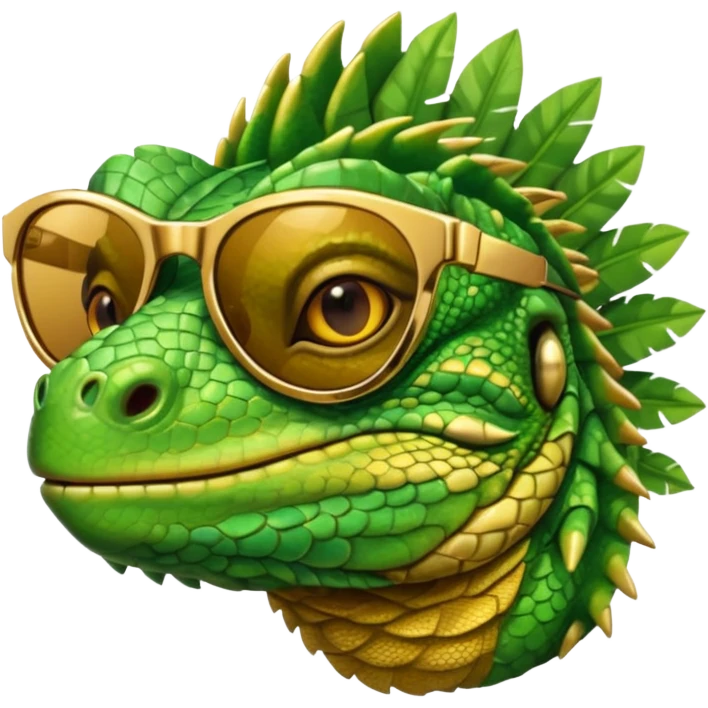 rich iguana head with golden glossy sunglasses emoji