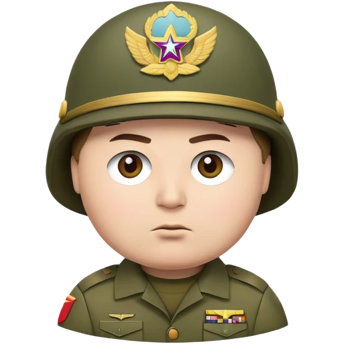 Cartman from South Park wearing army uniform, military helmet emoji