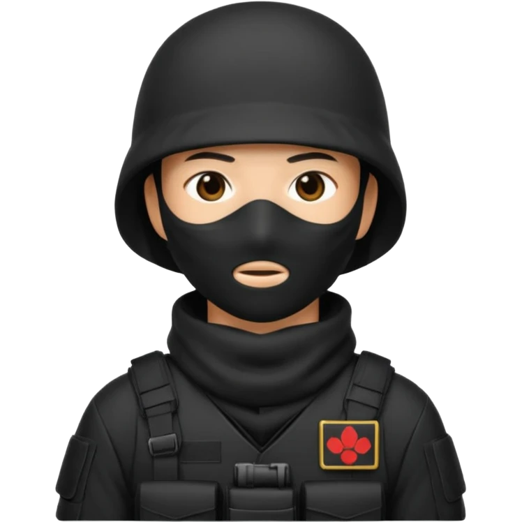 special forces soldier, black uniform, face covered, japanese emoji