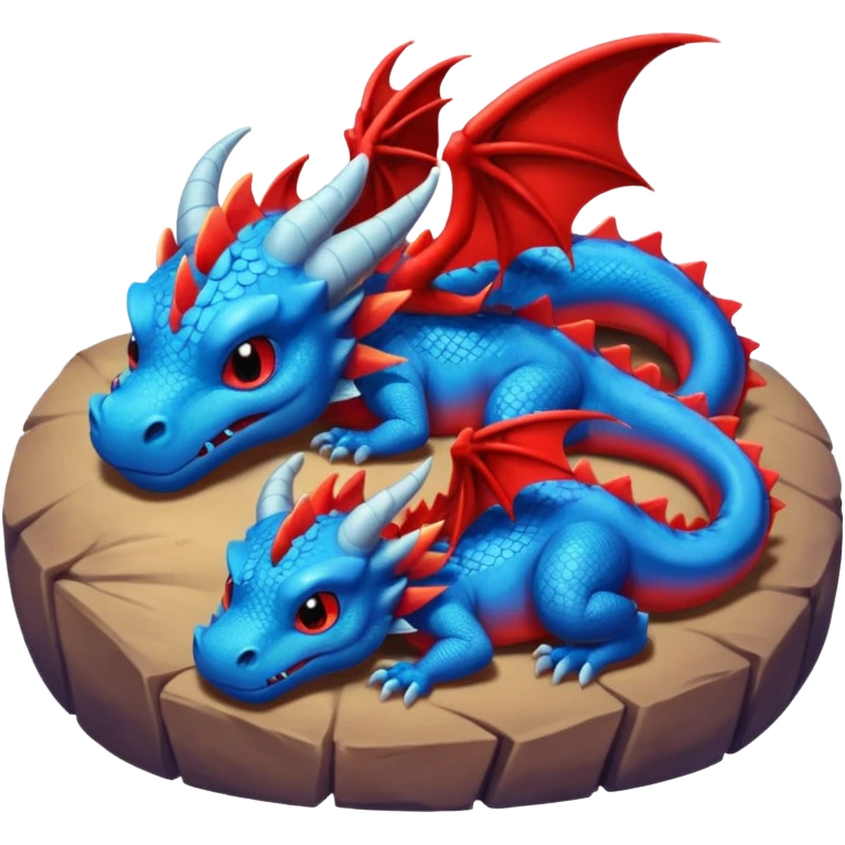 un couple de dragons rouge et bleue trop mignons endormis dans leur tanière. emoji