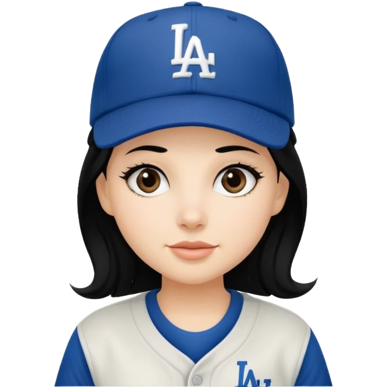 Can you make an emoji of a girl with fair skin with black hair wearing an LA dodger hat emoji