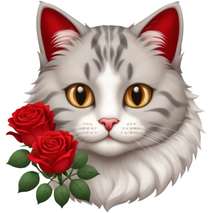 Male cat holding red flowers emoji
