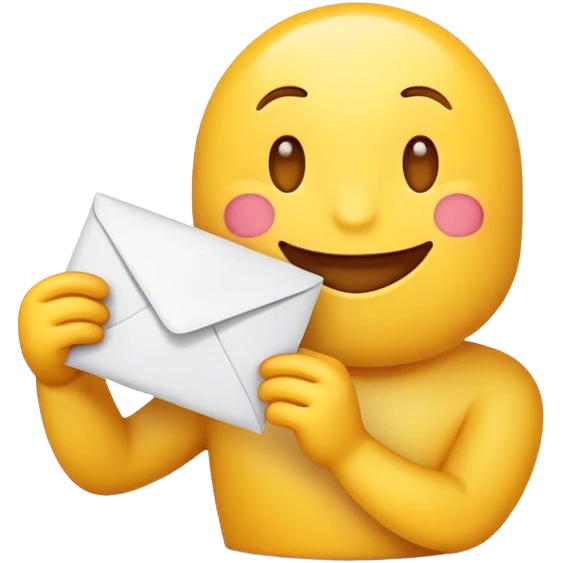 A happy emojie holding a letter emoji