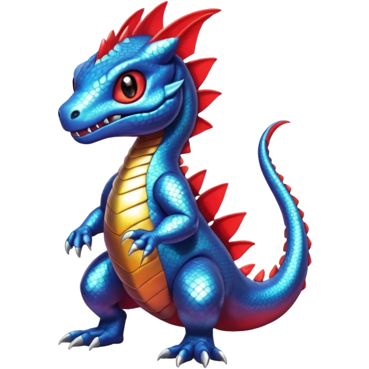 Cute Shiny iridescent Guilmon-Salandit-Fakémon-hybrid-creature (full body)  emoji