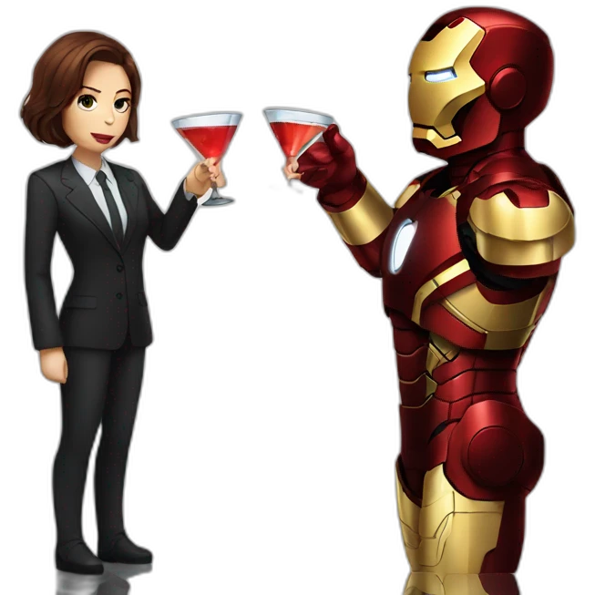 Iron man drinking vodka with black widow emoji