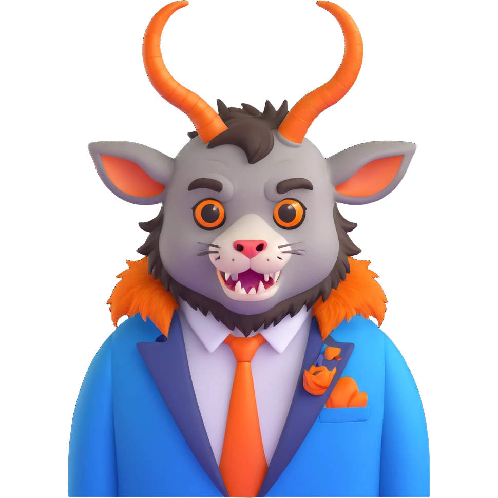 Beast from Beauty and the Beast, furry creature with horns and fangs wearing a blue formal jacket emoji
