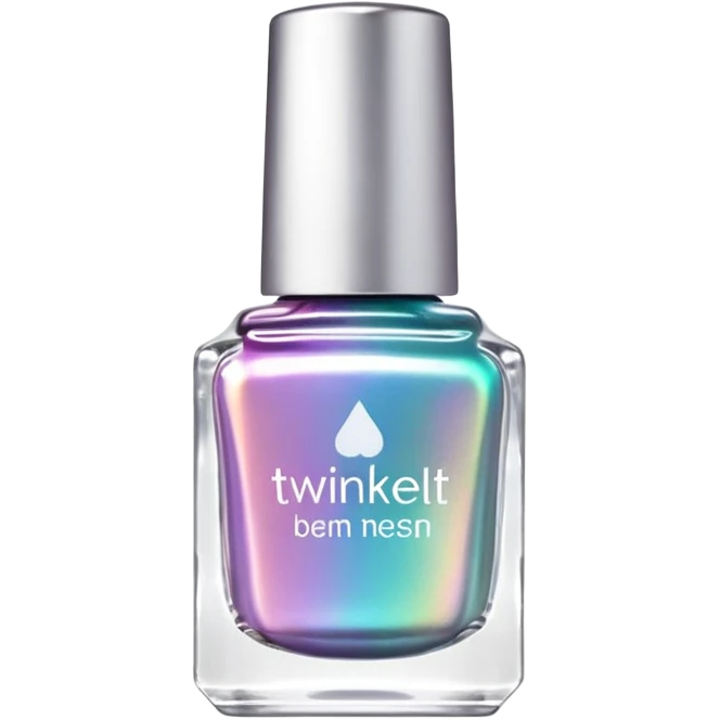 "TwinkledT" on label of iridescent nail polish bottle, white lid emoji