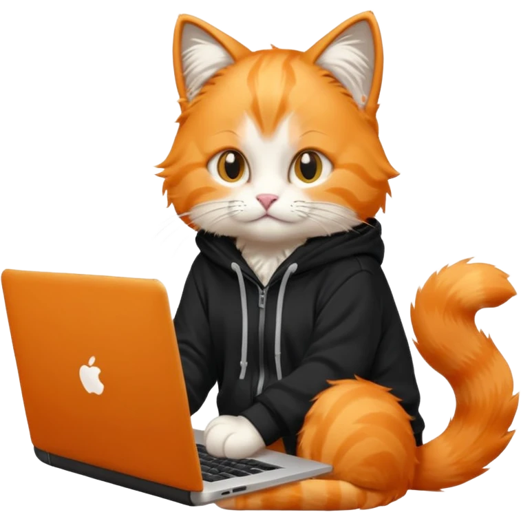 orange cat with laptop and black hoodie emoji