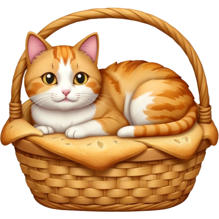 Cat hiding in basket of bread emoji