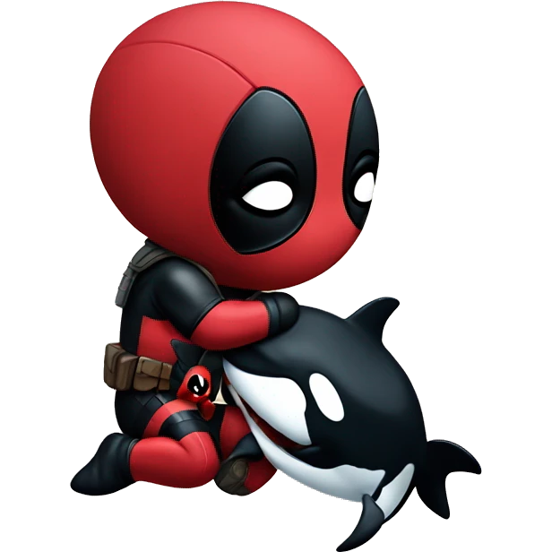 Deadpool holding a baby orca emoji