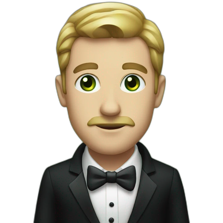 A man in a black tuxedo and green eyes staring at you emoji