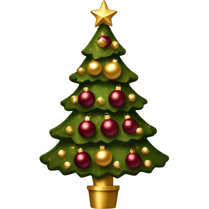 Vintage christmas tree with burgundy ornaments and gold sparkling lights emoji