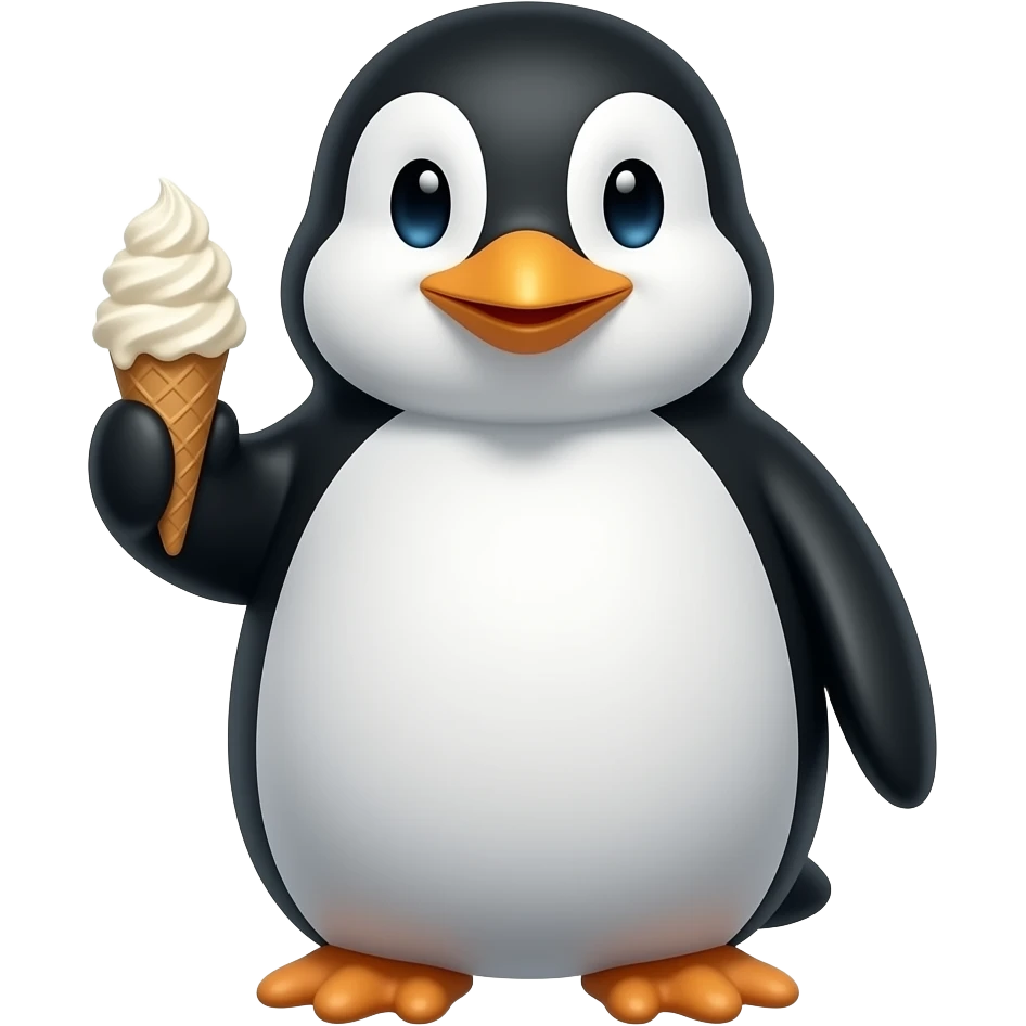 cartoonic penguin with ice cream emoji