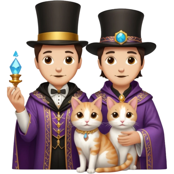 magician couple and their pet cat emoji