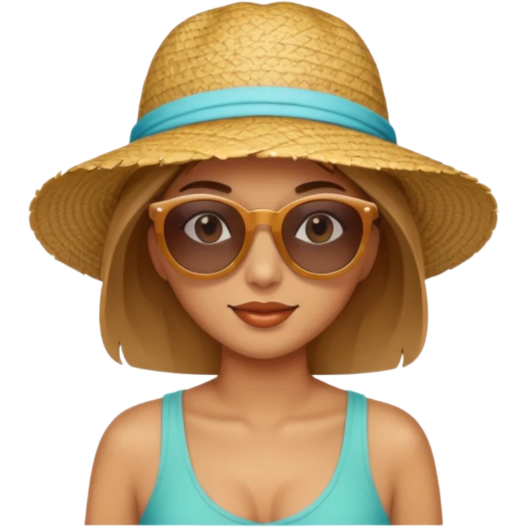 Woman’s straw beach hat and sunglasses  emoji