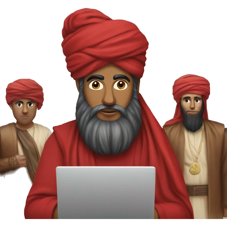 A caliph with turban and red clothes writing in a laptop emoji