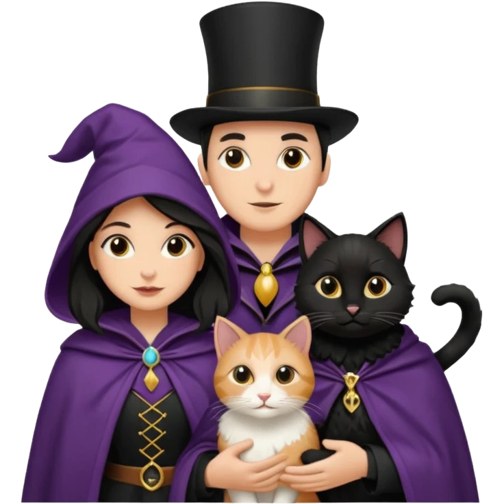 magician couple and their pet cat emoji