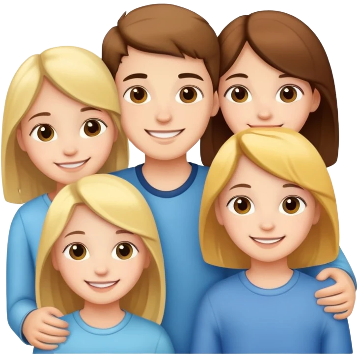 three siblings - one boy and two girls smiling together emoji