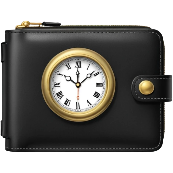 black wallet with a small clock on top of it emoji