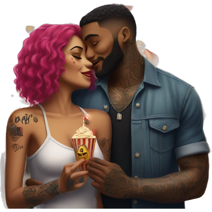 Romantic carnival date for beautiful tattooed couple emoji