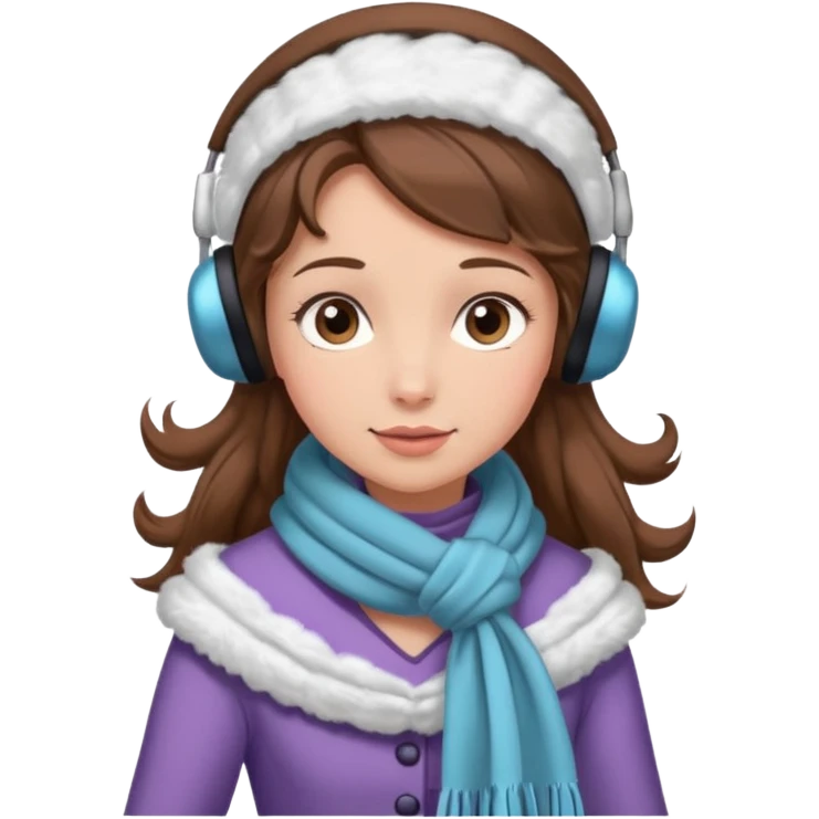 Victorian ice skater in a long dress. She is wearimg a scarf and earmuffs. She has brown hair. emoji