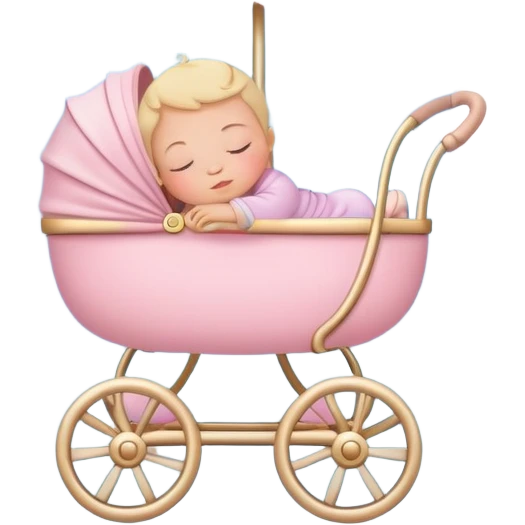 sleeping baby in pink and beige stroller surrounded by many pastel blue clouds and sparkling stars emoji