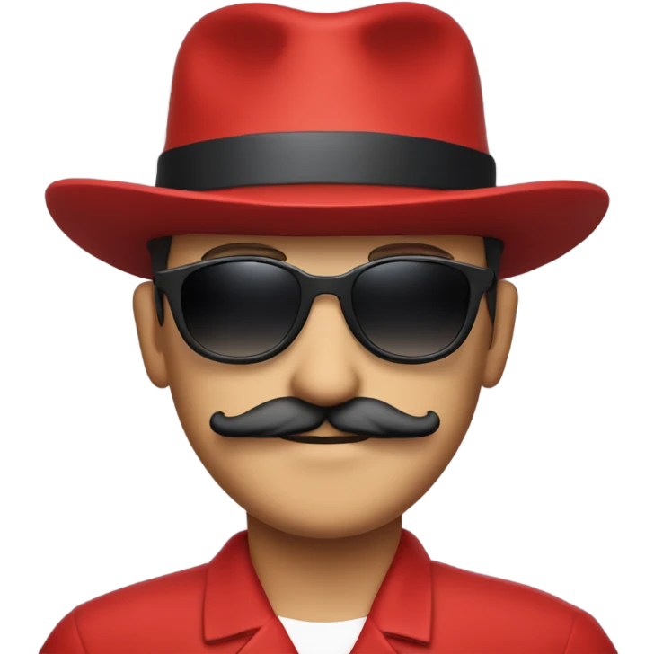 red a man in red clothes wearing a red hat, sunglasses and a moustache emoji