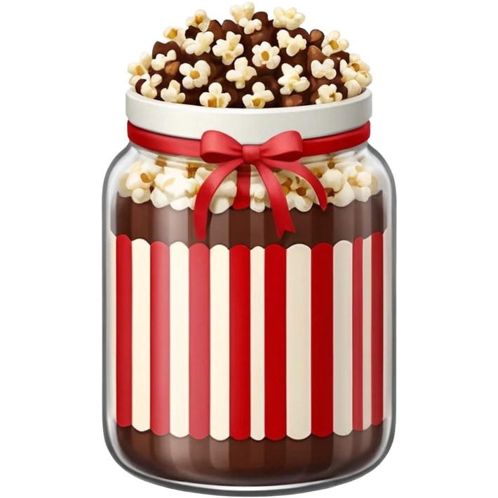Chocolate popcorn in a jar with red and white vertical lines emoji