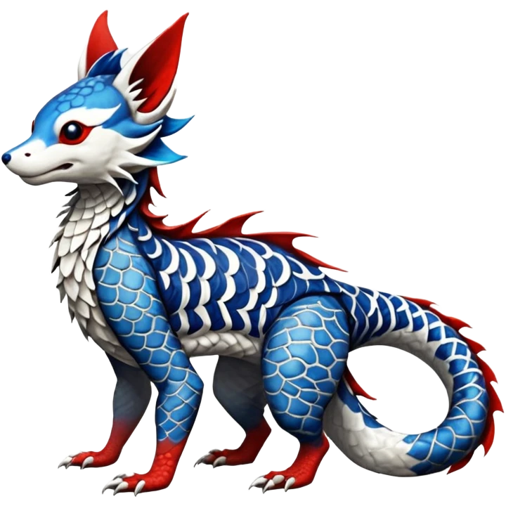 Edgy badass swimmy wet painted intricate ornate Japanese Asian koi-Sergal-Lykoi-Linoone-Electrike-Linoone-Zangoose-fusion-hybrid-animal-Fakémon-creature, full body, thin long sleek scaly tail, intricate markings emoji