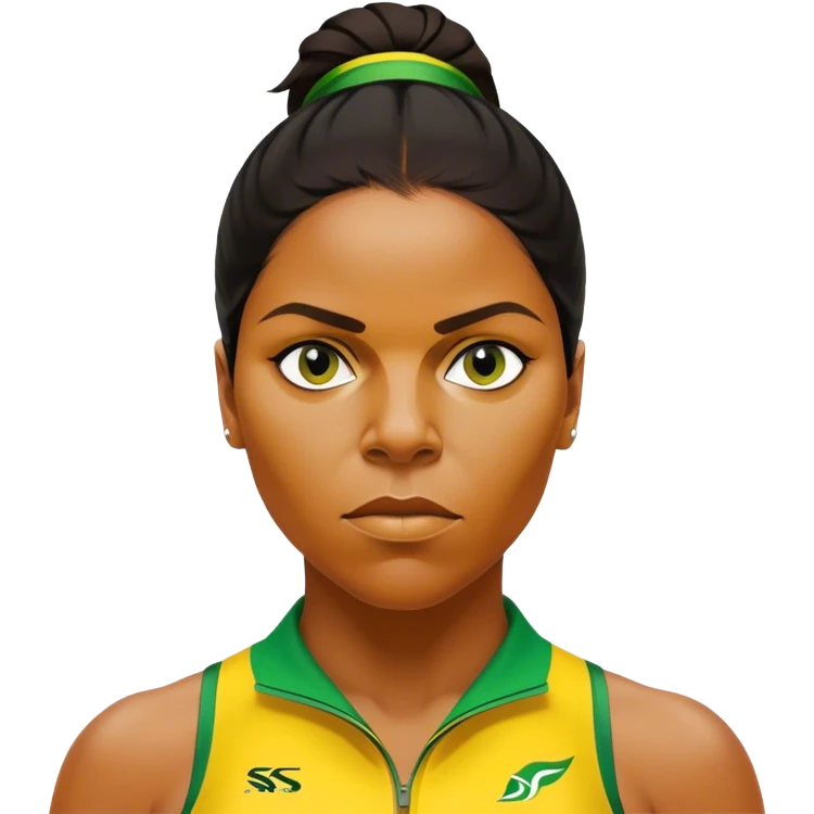 Cinematic Realistic portrait of Cathy Freeman, shown as an iconic Australian sprinter with a focused, determined expression and modern athletic yellow and green attire accented with subtle native motifs, rendered in dynamic, vibrant lighting emoji