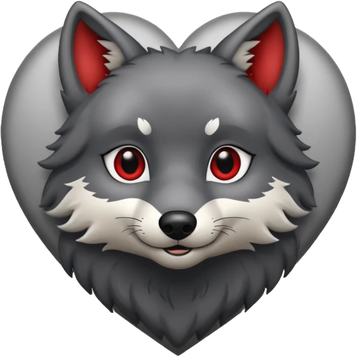 cute dark grey wolf inside heart emoji