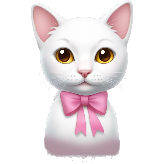 Cute white cat with small ears and pink bow on head emoji