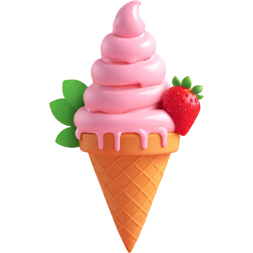 strawberry ice cream cone with strawberries around it emoji