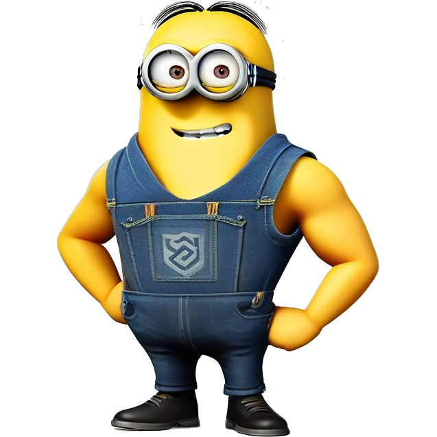 A minion for despicable me who is very muscular and has a shirt that says skibidi rizzer  emoji