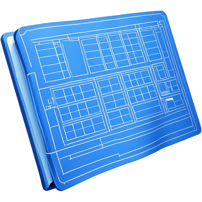 blue blueprint plan with white lines, side view emoji