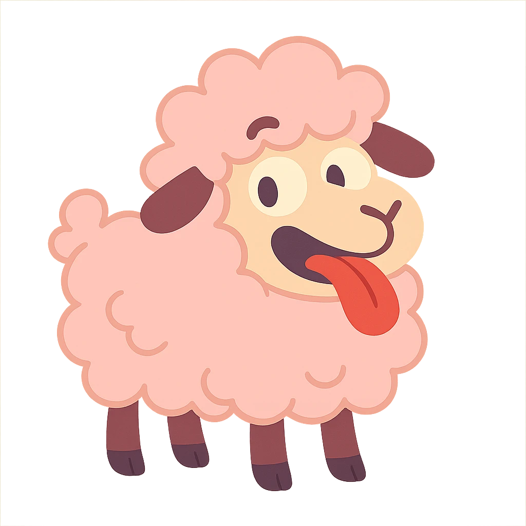 pastel toon style pink sheep with tongue out, variation 4 emoji