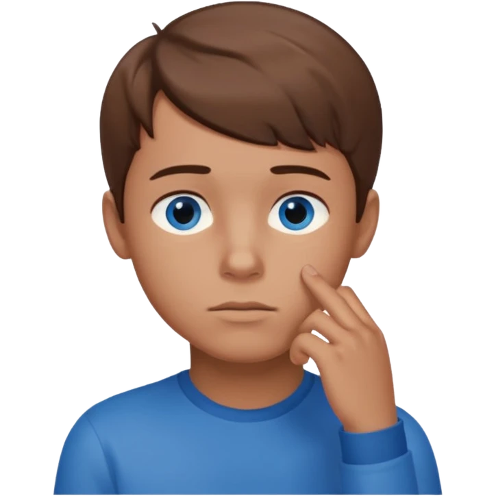 boy thinking with one hand on his chin emoji