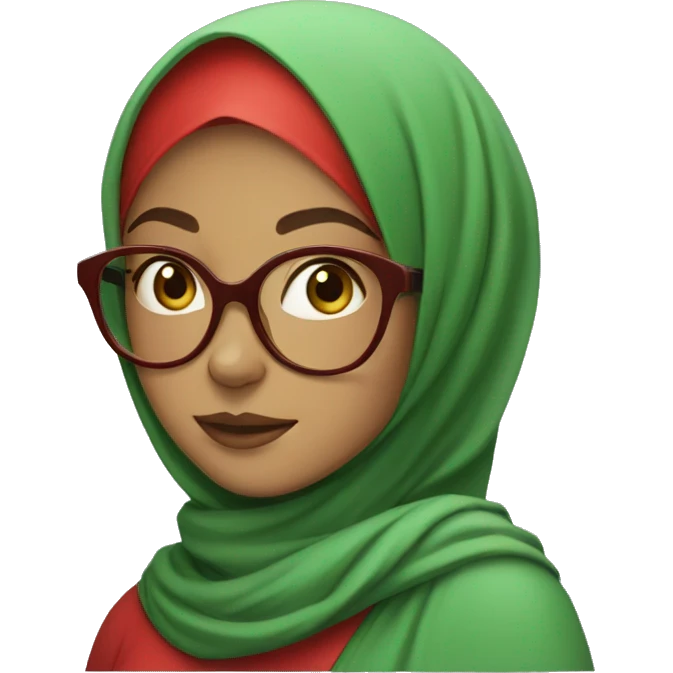 green hijabi casual girl with glasses has a red cheeks  emoji