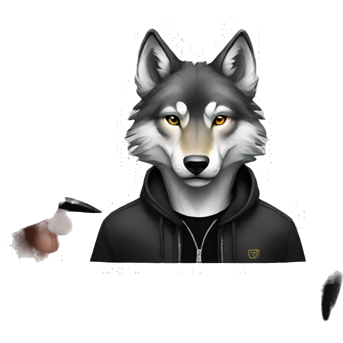 create a wolf in a black shirt and bic pen in hand emoji