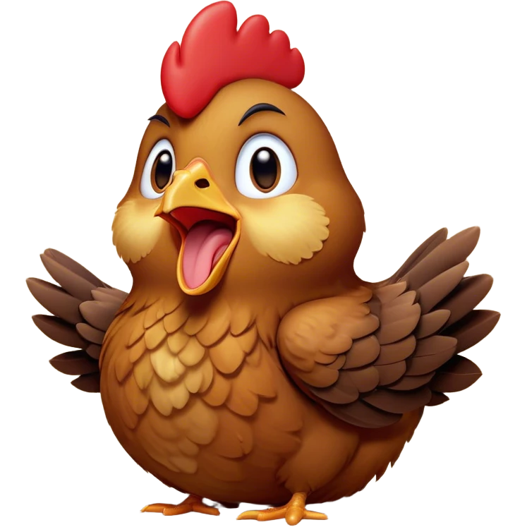 Cinematic Cute Yawning Brown Chicken Portrait Emoji, Head tilted slightly with a dramatic, wide-open yawn, showcasing a soft, fluffy brown plumage with a crisp red comb and gently drooping wings, round beady eyes barely open in drowsy contentment, Simplified yet irresistibly adorable features, highly detailed, glowing with a soft, cozy glow, high shine, relaxed yet expressive, stylized with a touch of whimsical charm, bright and endearing, soft glowing outline, capturing the essence of a sleepy yet affectionate chicken, so drowsy it feels like it could stretch out of the screen and curl up for a nap! emoji