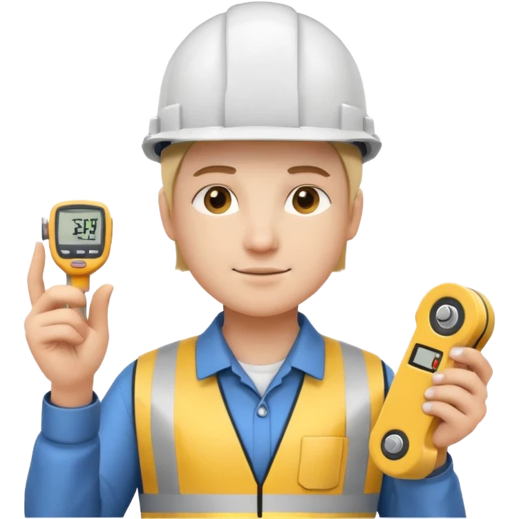 Engineer with white helmet and measuring tape on hand emoji