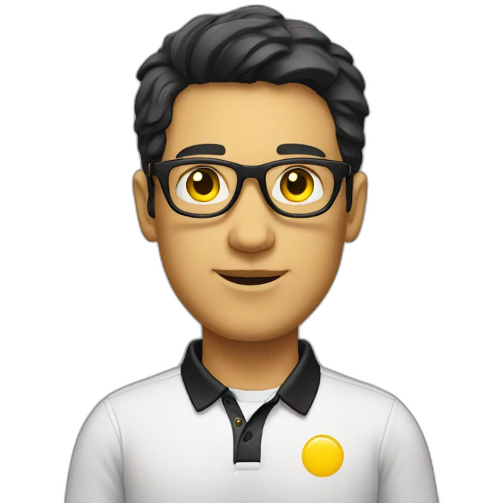 White man with yellow tinted glasses and black hair in a polo shirt emoji