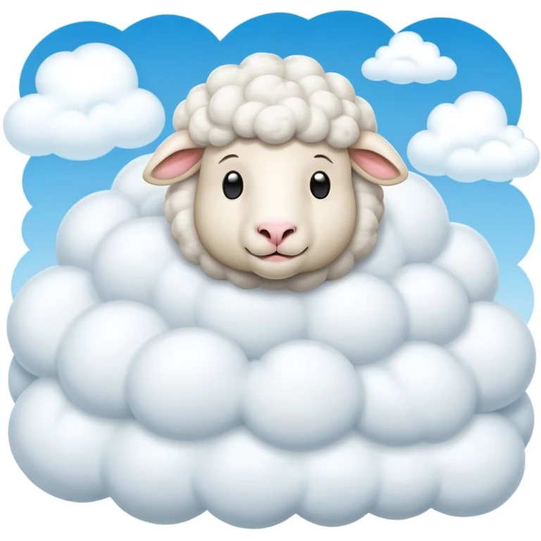 A fluffy sheep resting on a puffy white cloud in the sky emoji