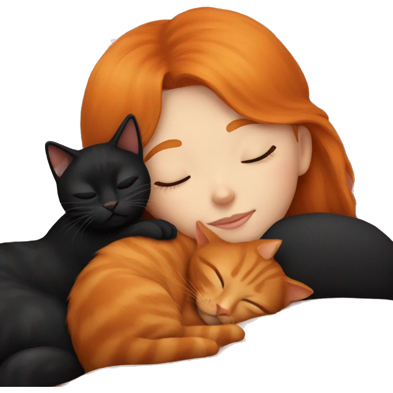 Ginger Girl sleeping with black cat emoji