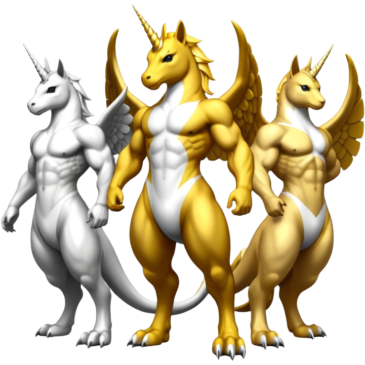 Three headed Mega neon unicorn dragon hydra hyper rare golden penguin Golden Divine god angel Omni Black and white Super muscular Buff sigma Gigachad cat full body tuxedo colored  emoji