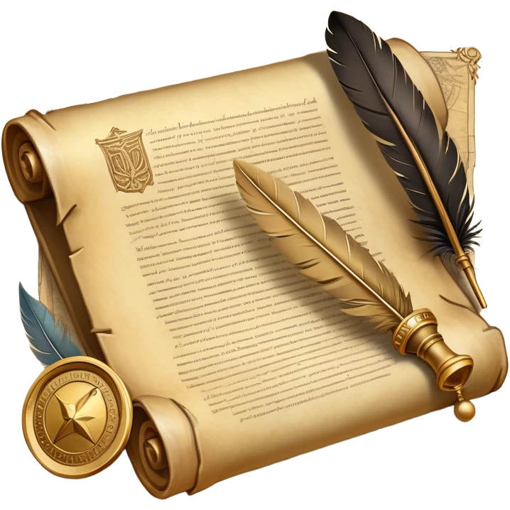 An icon featuring an ancient scroll, a quill, and a historical artifact like a shield or coin. The design includes a backdrop of old maps and timelines, symbolizing the study of past events and civilizations. Transparent background highlights the exploration of history. emoji