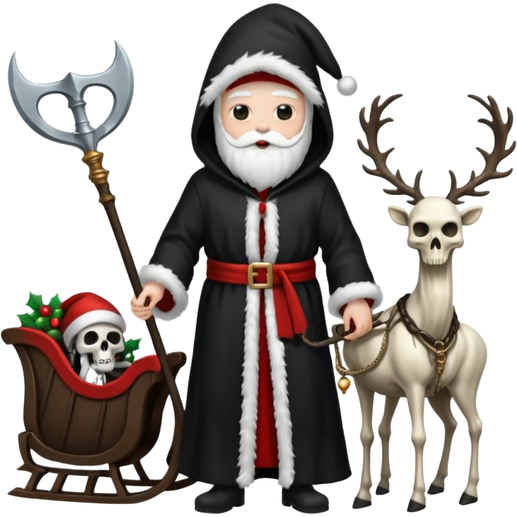 the Grim reaper dressed as Santa.... What gifts would be in his Sleigh.... What would his Sleigh likely look like.... Would the reindeer be skeletons, or ordinary reindeer? emoji