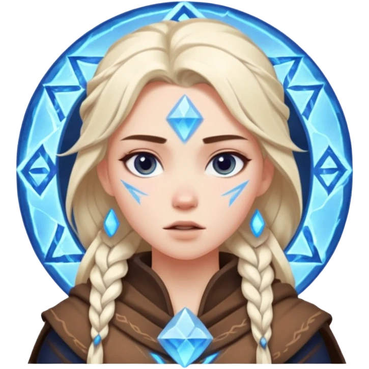 Woman frozen mid-spell, glowing runes around her body, charged silence emoji