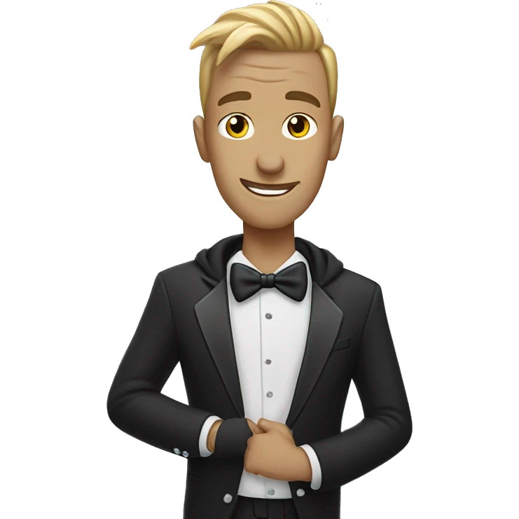 Rock wearing a hoodie wearing a tuxedo ￼ emoji
