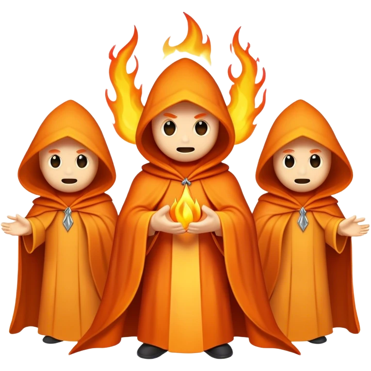 a flame with three cloaked figures in a charle's angles pose emoji